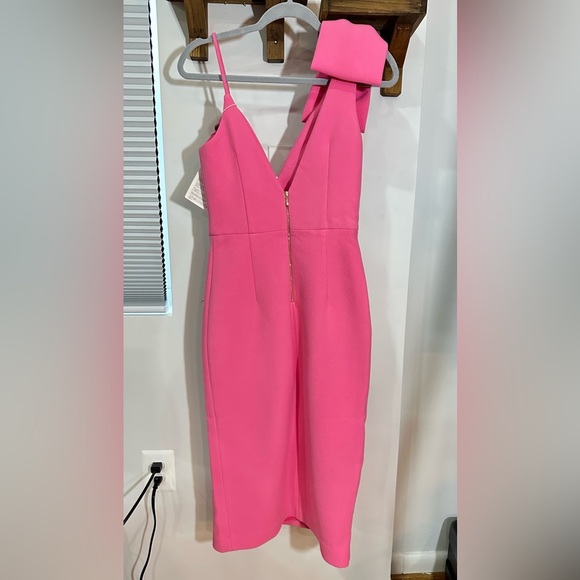 NWT Rebecca Vallance Love One Bow Shoulder Dress Pink 4 - Picture 6 of 16
